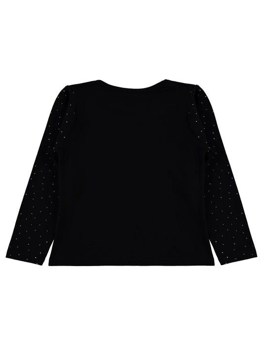 Civil Kız Çocuk Taşlı Sweatshirt | Modal Uzun Kol Bisiklet Yaka Taş | Okul Kreş ve Günlük Kullanım - Siyah