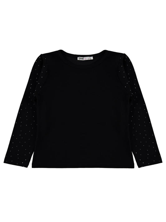 Civil Kız Çocuk Taşlı Sweatshirt | Modal Uzun Kol Bisiklet Yaka Taş | Okul Kreş ve Günlük Kullanım - Siyah