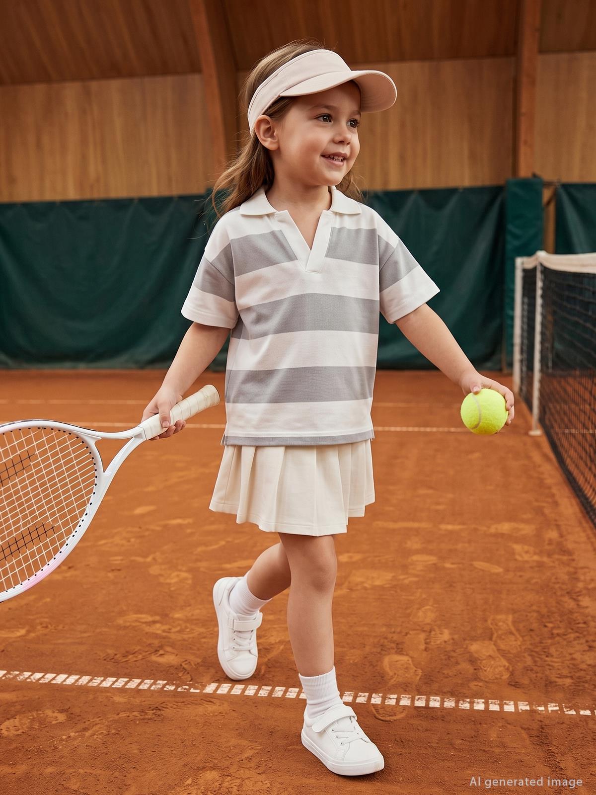 Civil Girls Çizgili Polo Yaka 2-5 Yaş Tişört - Gri