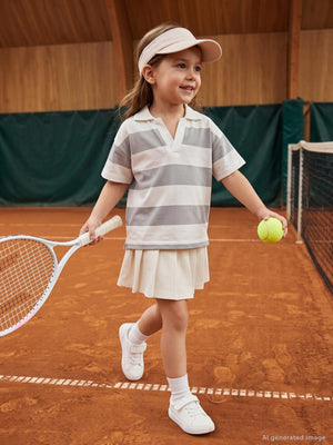 Civil Girls Çizgili Polo Yaka 2-5 Yaş Tişört - Gri