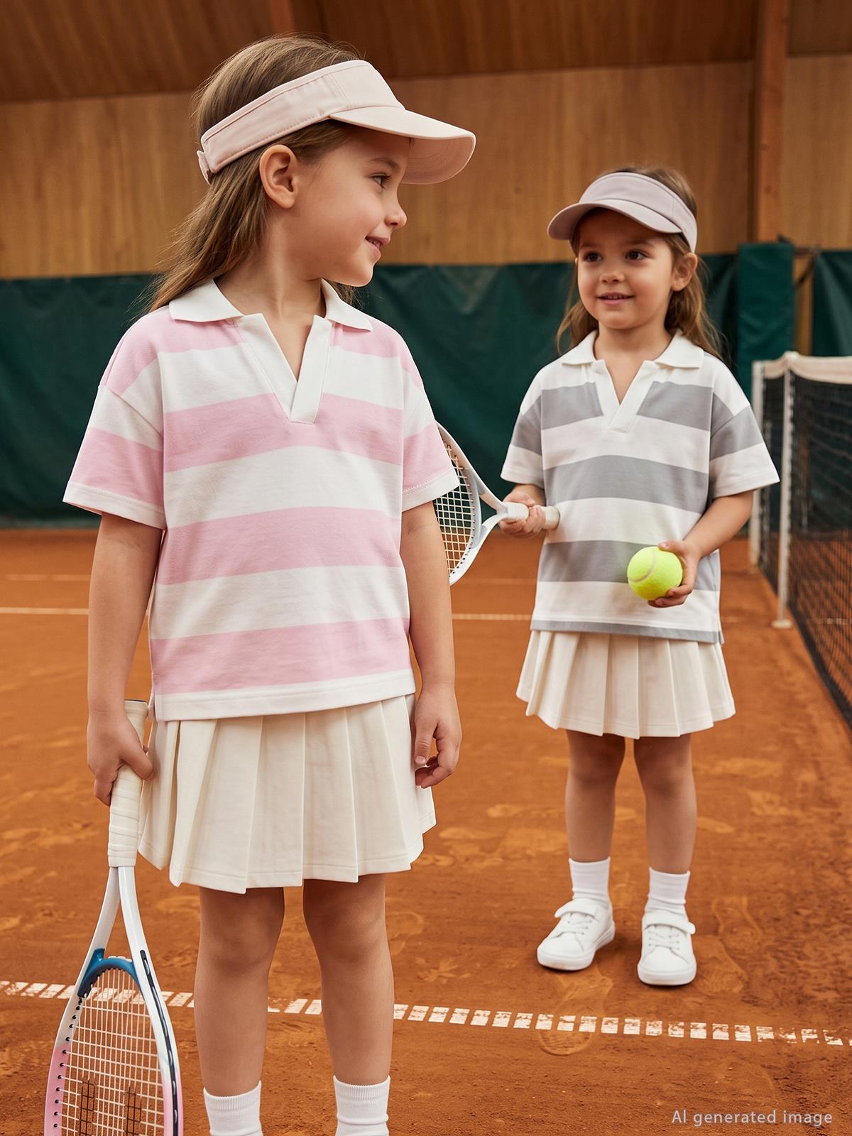 Civil Girls Çizgili Polo Yaka 2-5 Yaş Tişört - Gri