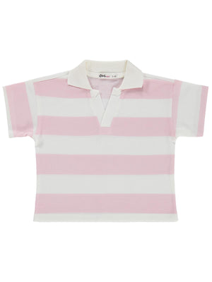 Civil Girls Çizgili Polo Yaka 2-5 Yaş Tişört - Pudra