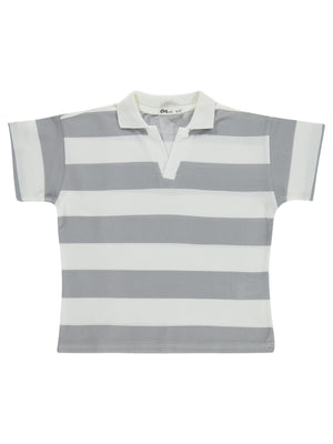 Civil Girls Çizgili Polo Yaka 6-9 Yaş Tişört - Gri