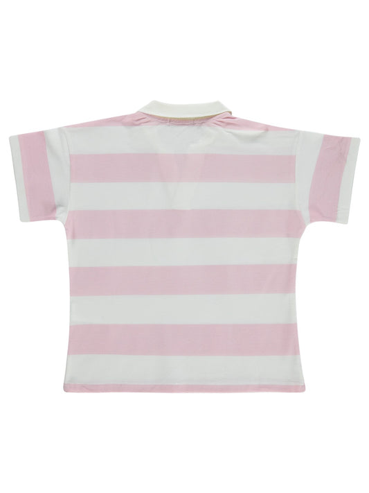 Civil Girls Çizgili Polo Yaka 10-13 Yaş Tişört - Pudra