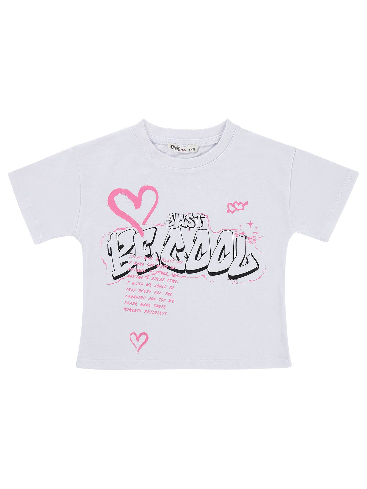 Civil Girls Just Be Cool Baskılı 2-5 Yaş Tişört - Beyaz