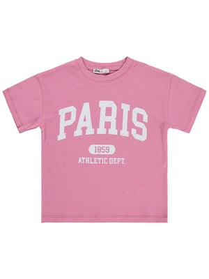 Civil Girls Paris Baskılı 6-9 Yaş Tişört - Pembe