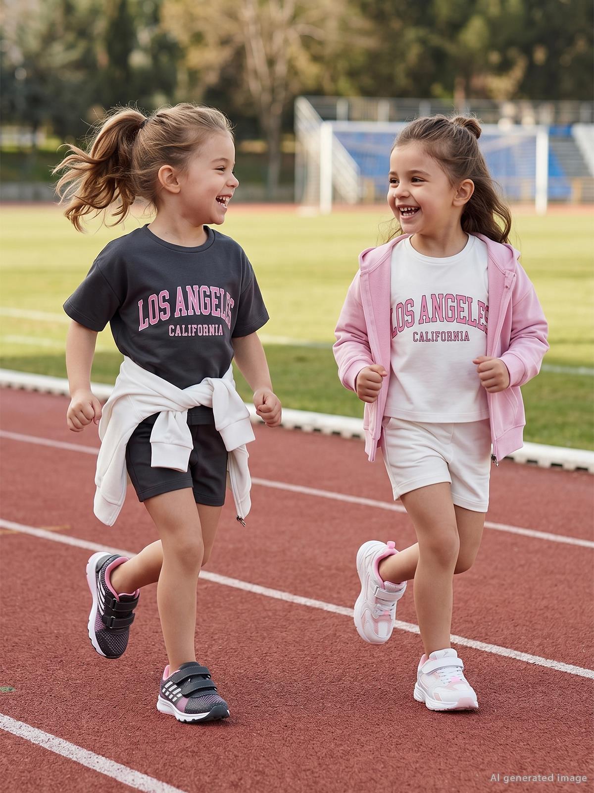 Civil Girls Los Angeles Baskılı Şortlu 2-5 Yaş Takım - Gri