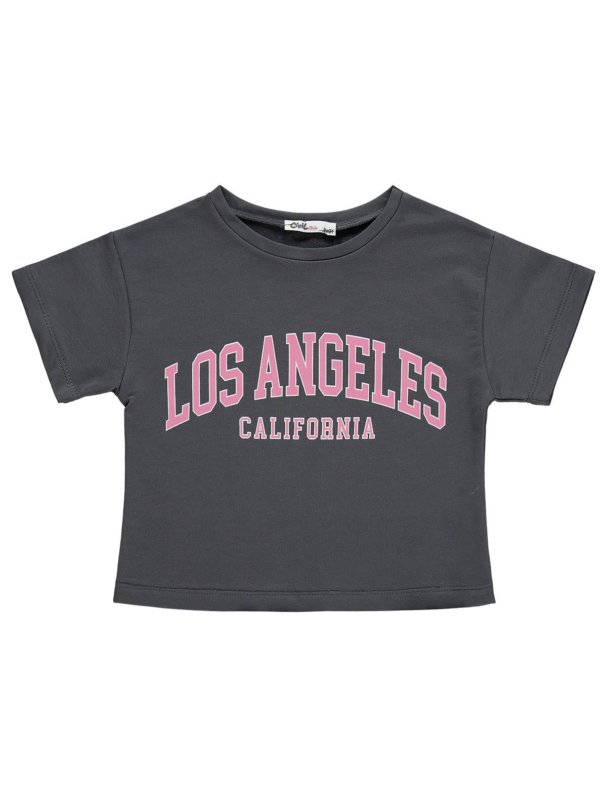 Civil Girls Los Angeles Baskılı Şortlu 2-5 Yaş Takım - Gri
