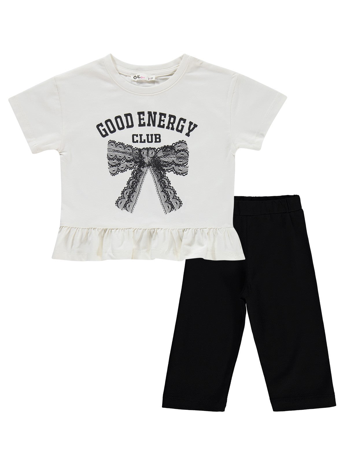 Civil Girls Good Energy Clup Baskılı 2-5 Yaş Takım - Ekru