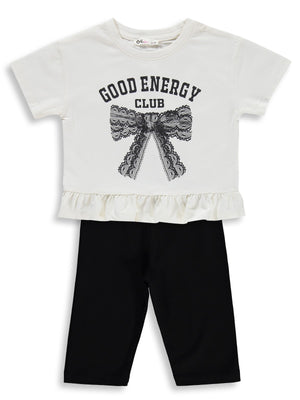 Civil Girls Good Energy Clup Baskılı 2-5 Yaş Takım - Ekru