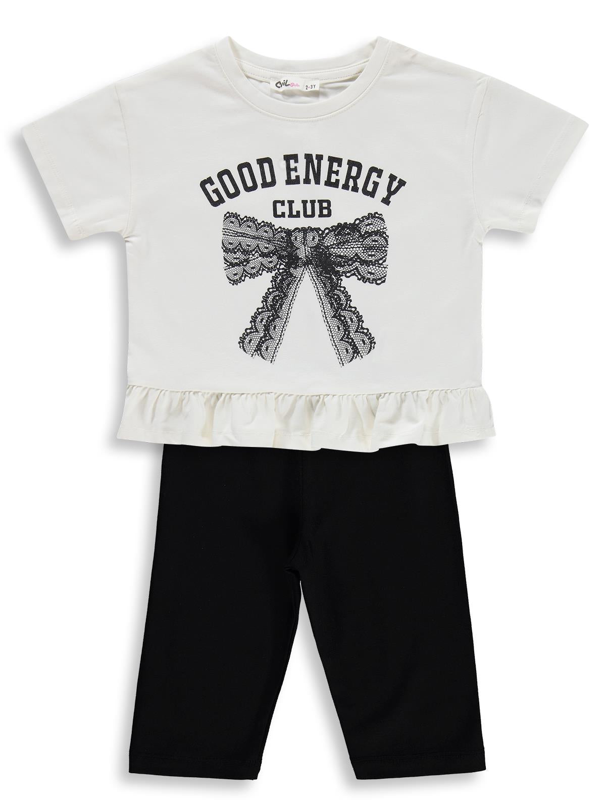 Civil Girls Good Energy Clup Baskılı 2-5 Yaş Takım - Ekru