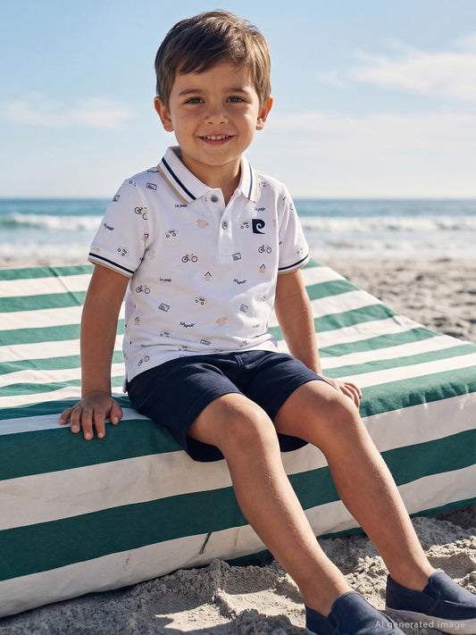 Pierre Cardin Bisiklet Baskılı Şortlu 2-5 Yaş Takım - Beyaz