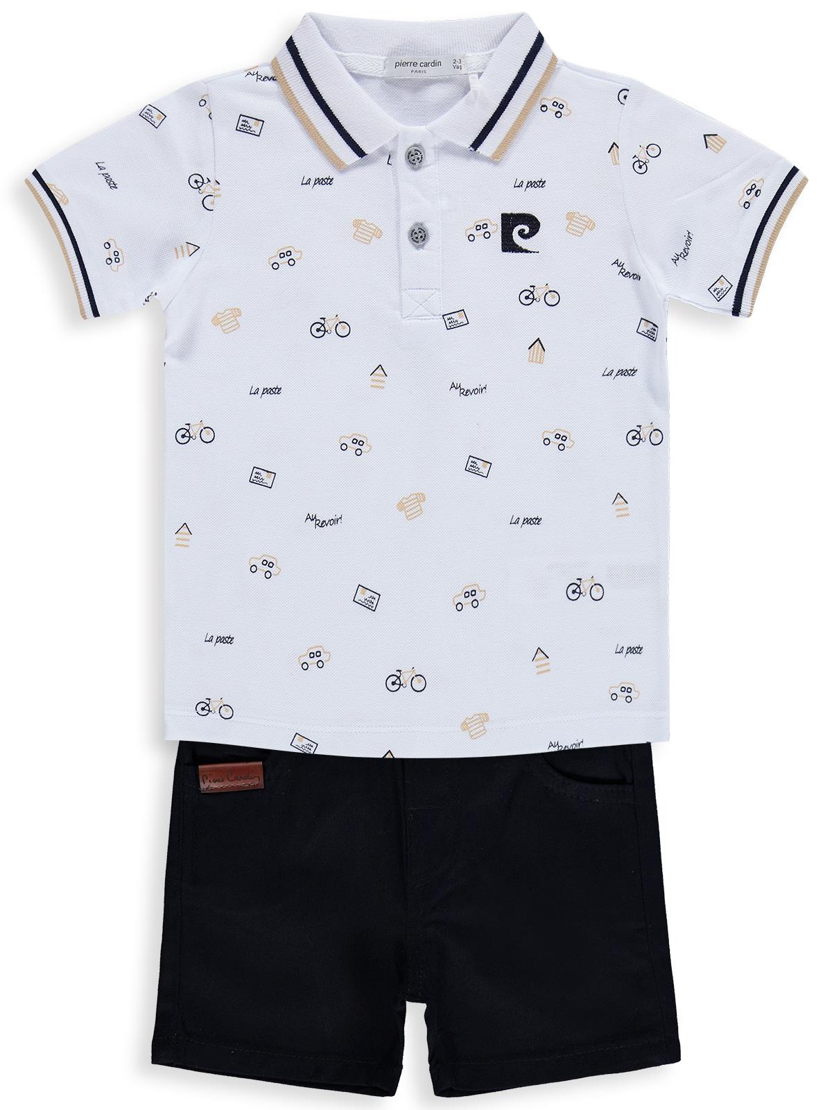 Pierre Cardin Bisiklet Baskılı Şortlu 2-5 Yaş Takım - Beyaz