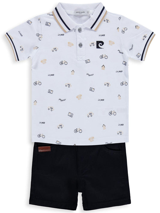 Pierre Cardin Bisiklet Baskılı Şortlu 2-5 Yaş Takım - Beyaz