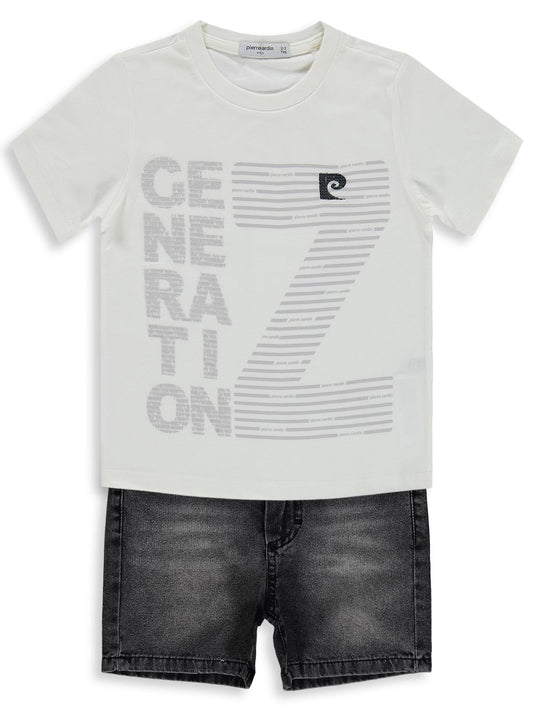 Pierre Cardin Z Baskılı Şortlu 2-5 Yaş Takım - Beyaz