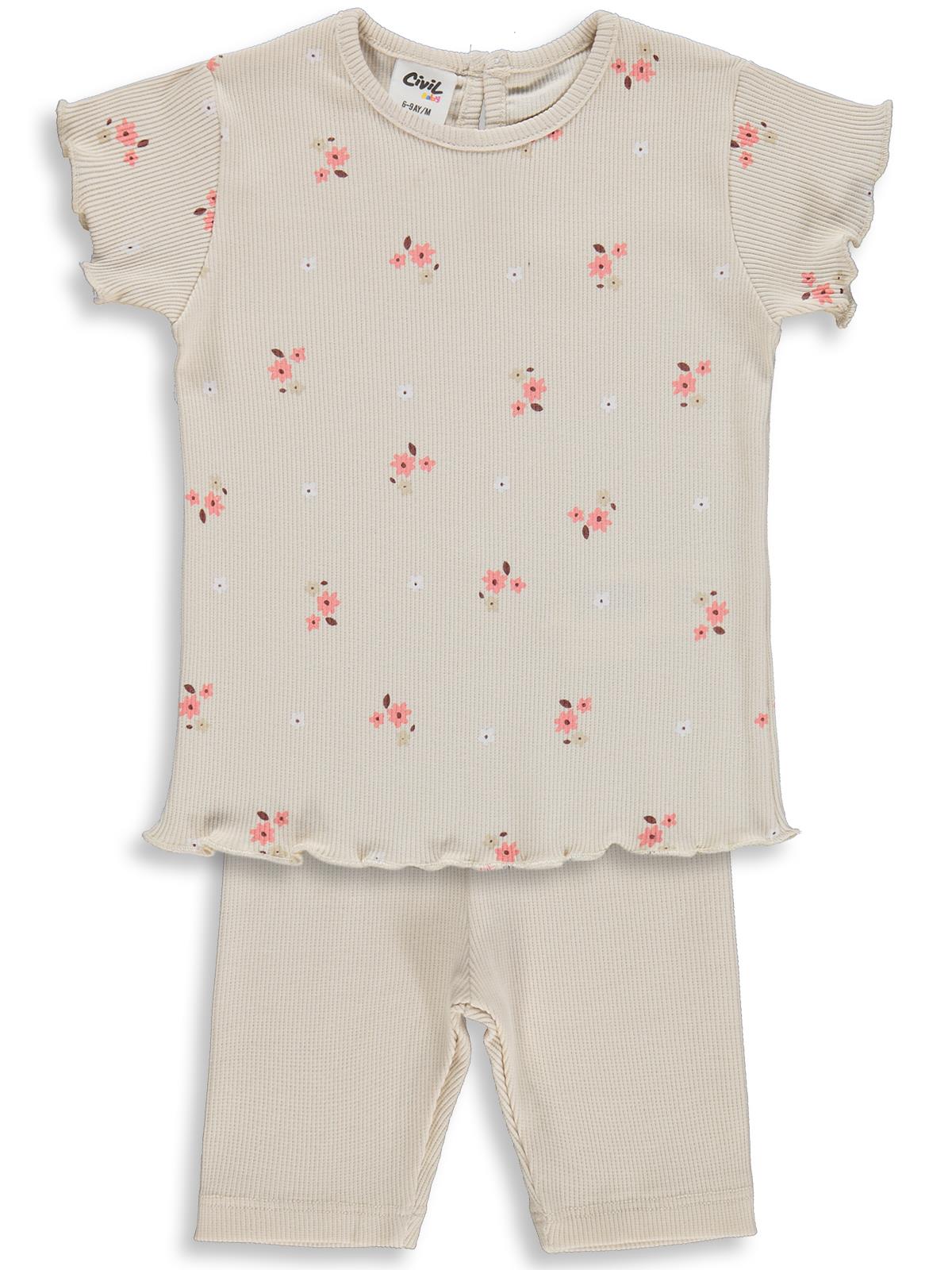Civil Baby Çiçek Empirme Büzgülü 6-18 Ay Takım - Fil Dişi