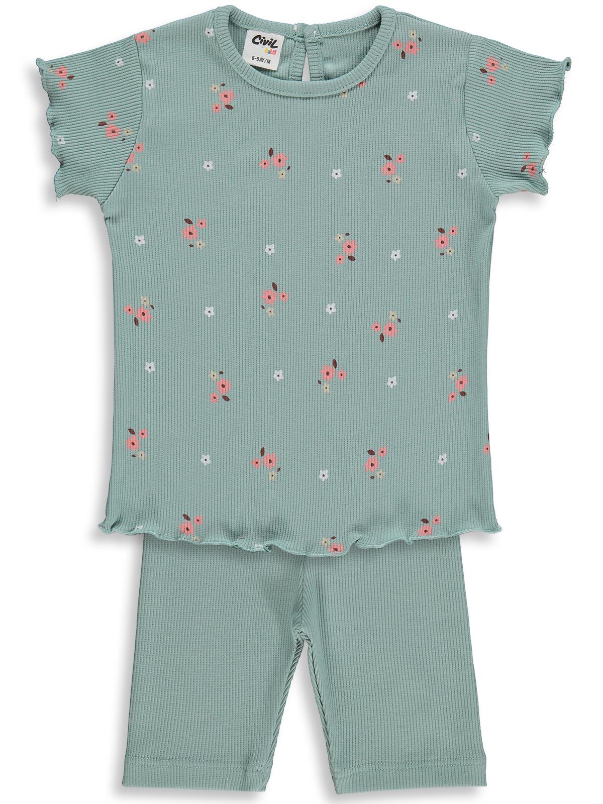 Civil Baby Çiçek Empirme Büzgülü 6-18 Ay Takım - Yeşil
