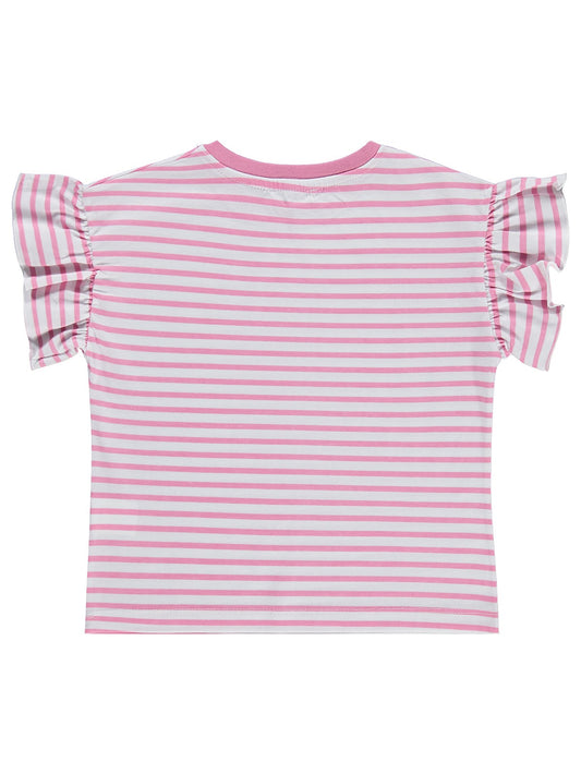 Civil Girls Çizgili Volan Kol 6-9 Yaş Tişört - Pembe