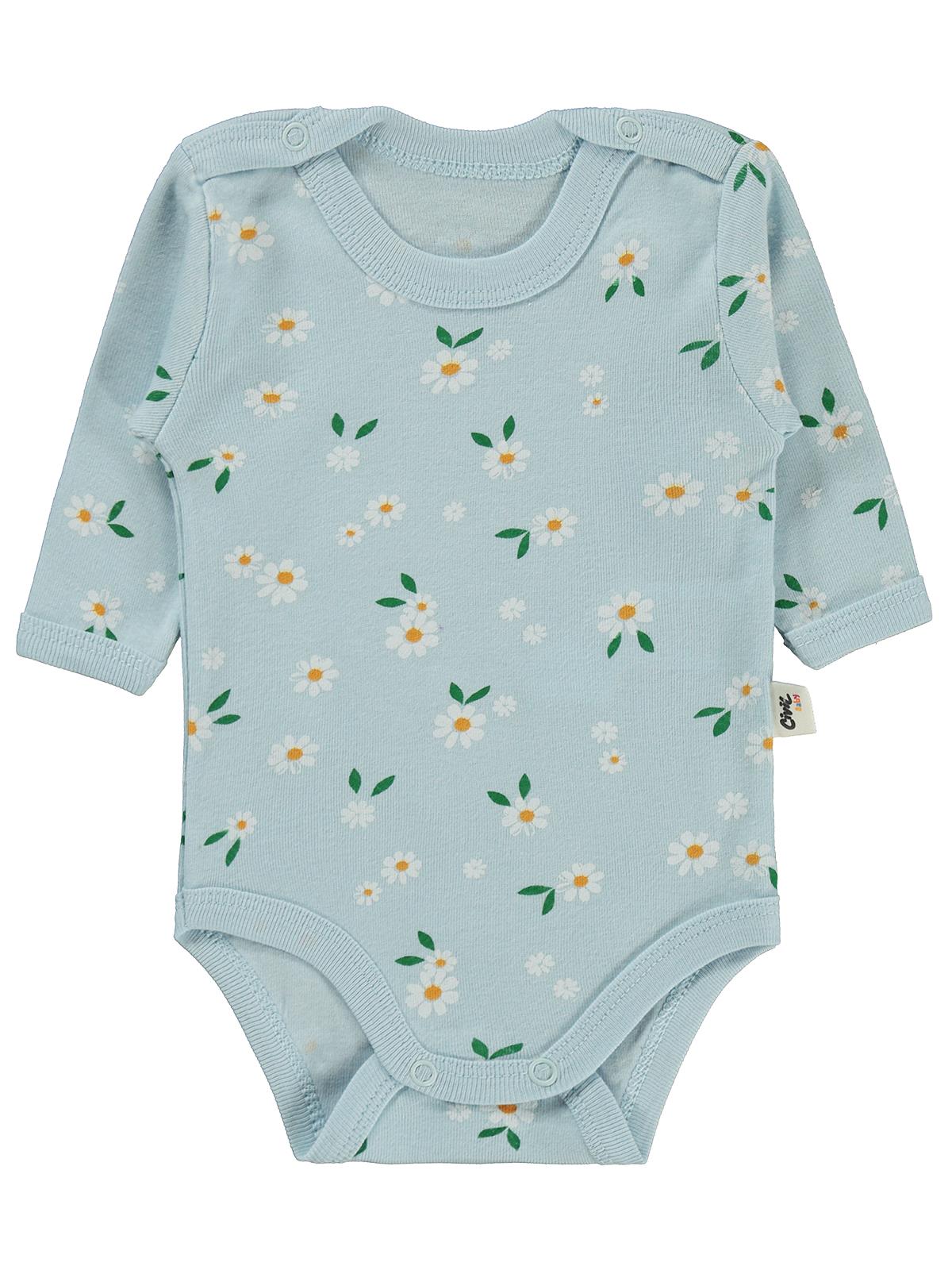 Civil Baby Çiçek Empirme 1-36 Ay Çıtçıtlı Badi - Mavi
