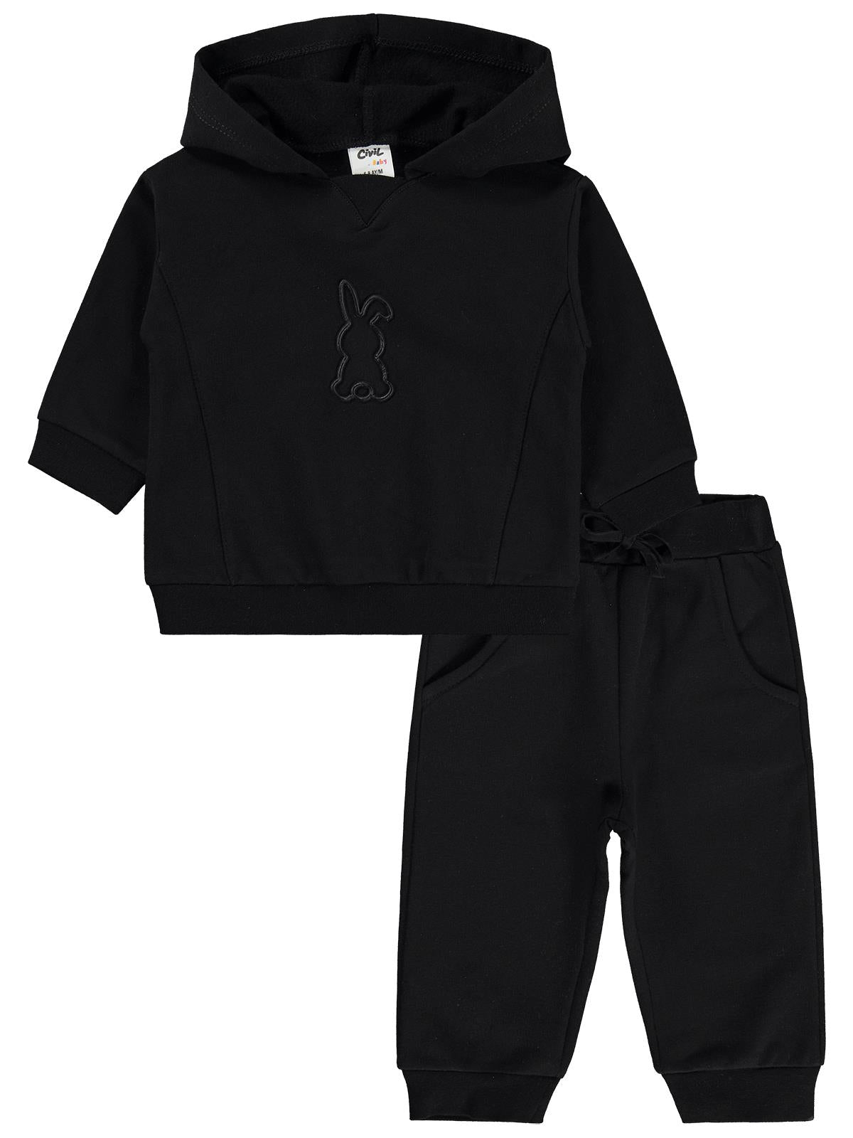 Civil Baby Tavşan Baskılı Kapşonlu Basic 6-18 Ay Takım - Siyah