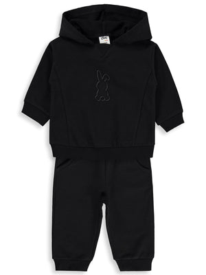 Civil Baby Tavşan Baskılı Kapşonlu Basic 6-18 Ay Takım - Siyah