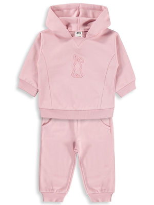 Civil Baby Tavşan Baskılı Kapşonlu Basic 6-18 Ay Takım - Pembe
