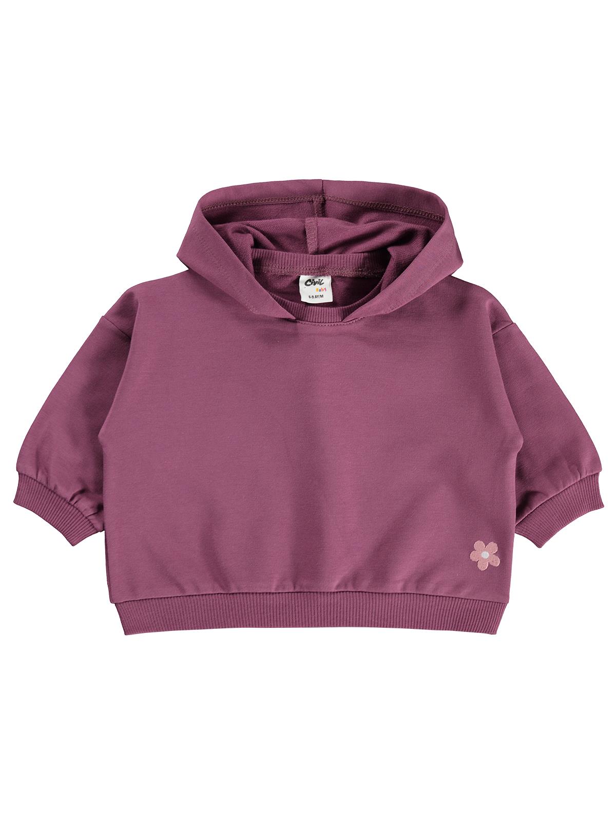 Civil Baby Çiçek Nakışlı Kapşonlu Basic 6-18 Ay Sweatshirt - Lila