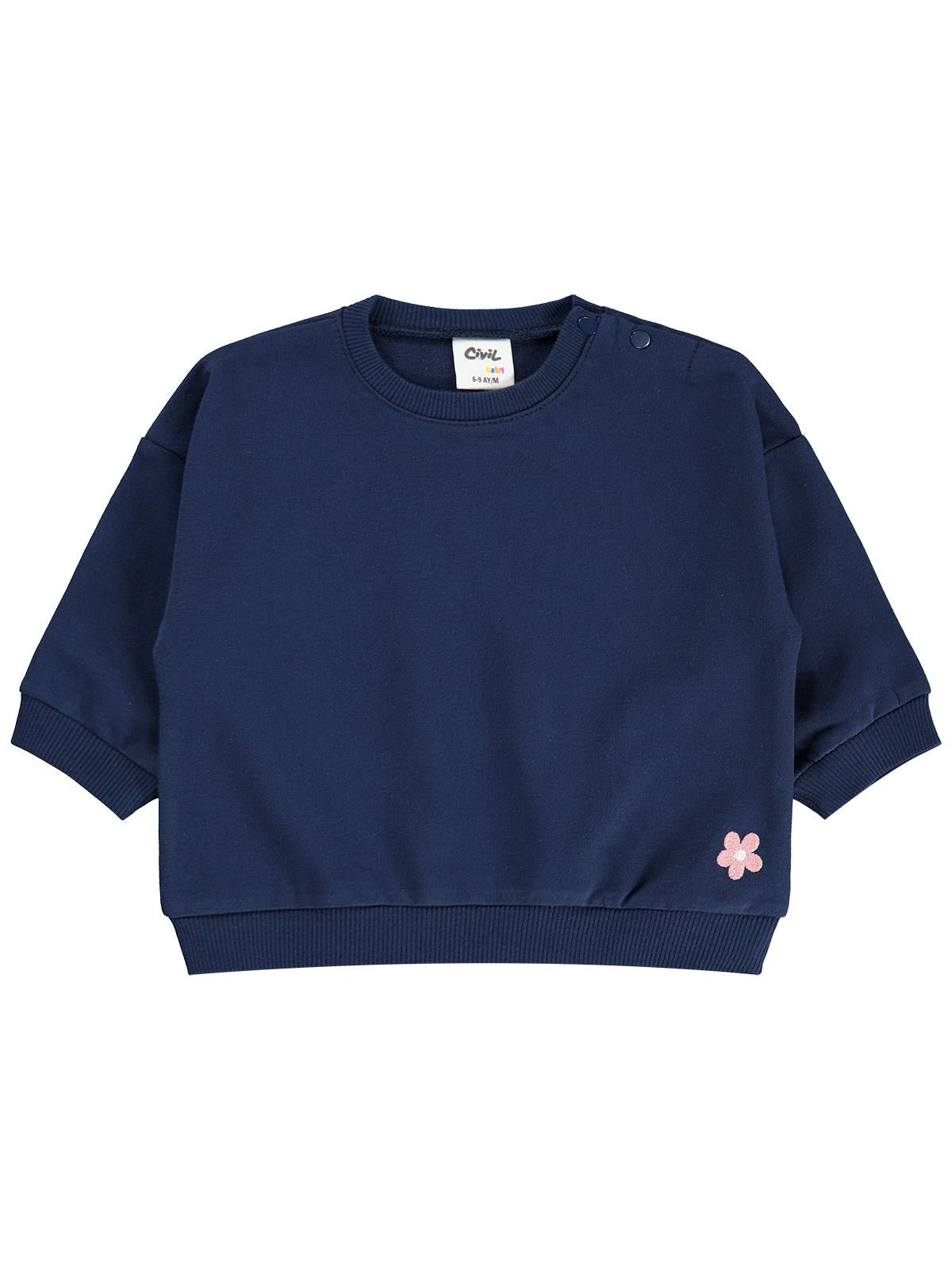 Civil Baby Çiçek Nakışlı Basic 6-18 Ay Sweatshirt - Lacivert