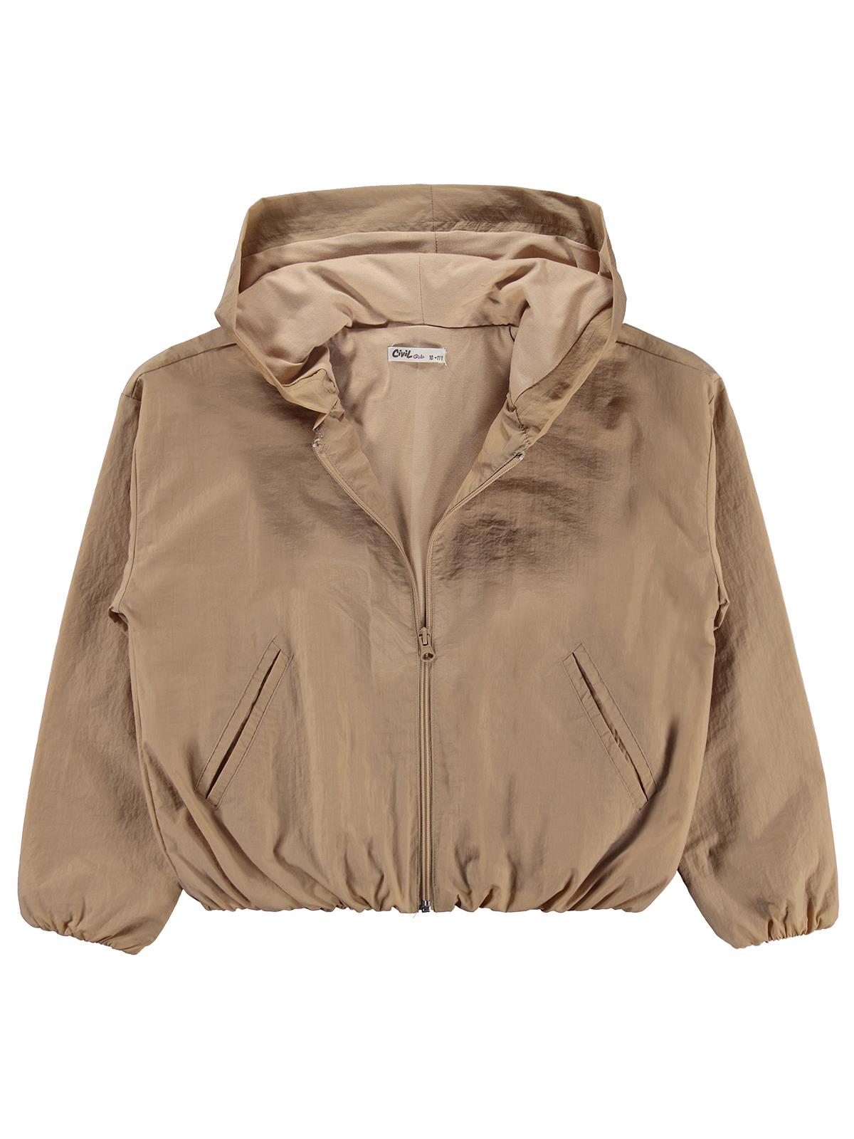 Civil Girls Kapüşonlu 10-13 Yaş Yağmurluk - Kahverengi