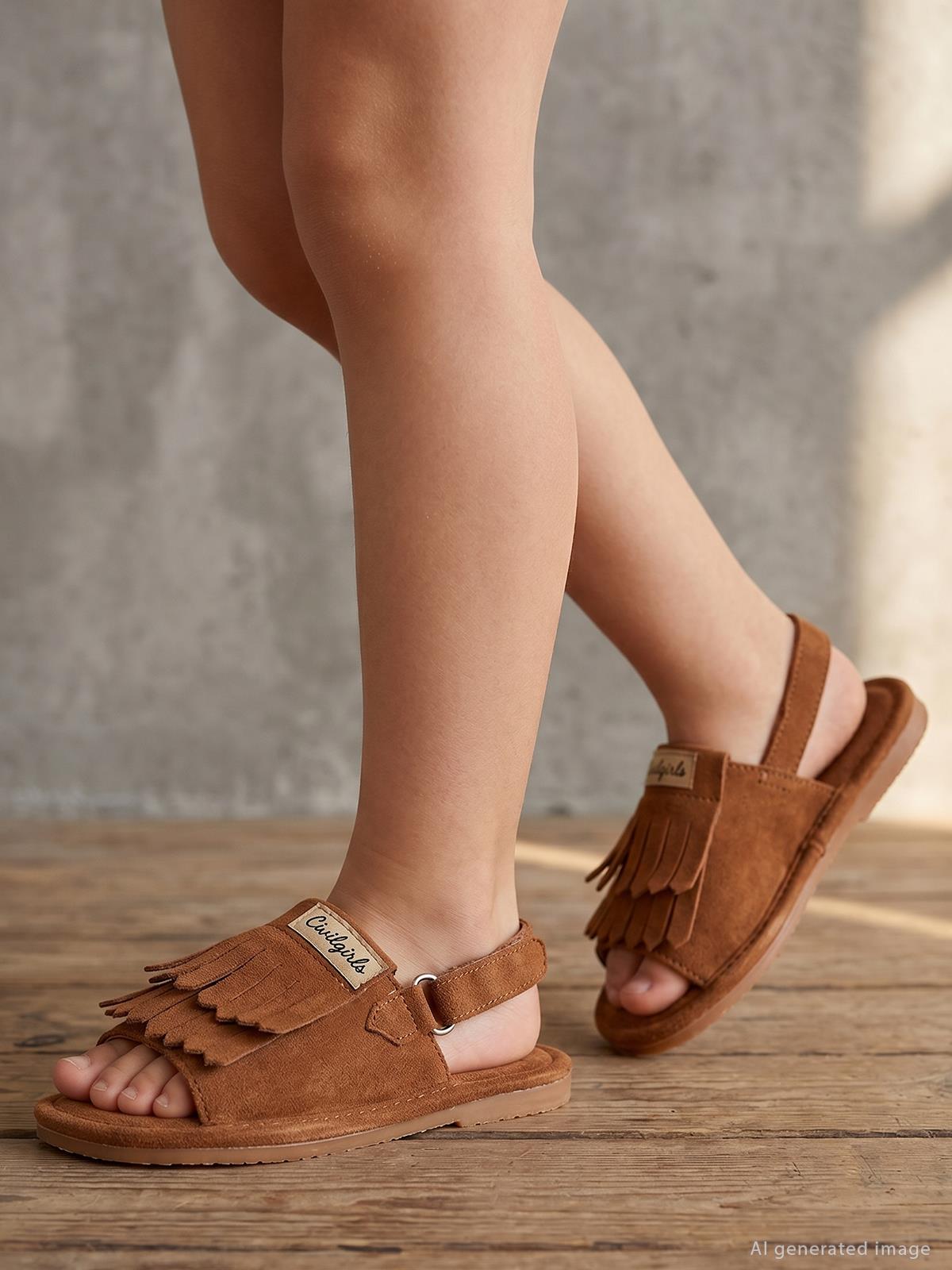 Civil Girls Püsküllü 26-31 Numara Sandalet - Kahverengi