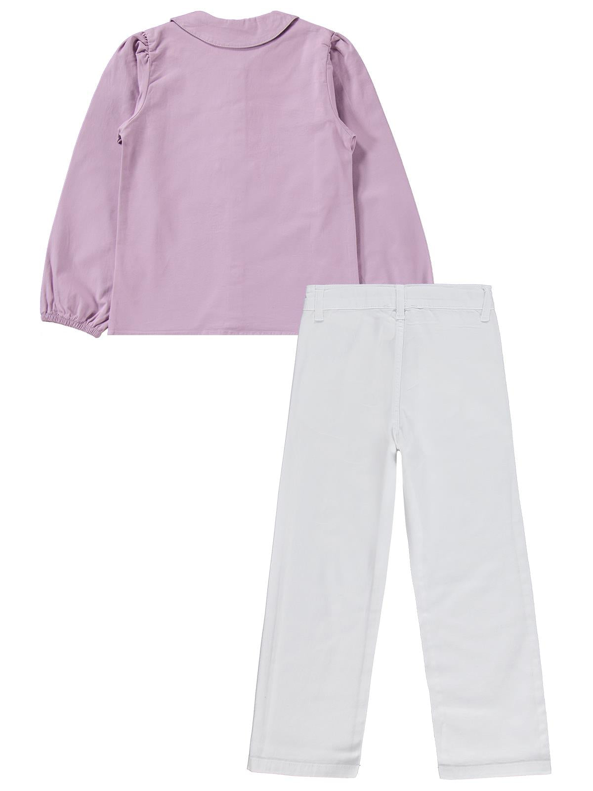 Civil Girls Fiyonklu Gömlek Pantolon İkili 6-9 Yaş Takım - Lila