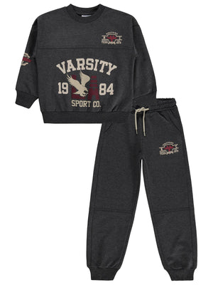 Mışıl Kids Kolları Baskılı 6-9 Yaş Eşofman Takımı - Gri