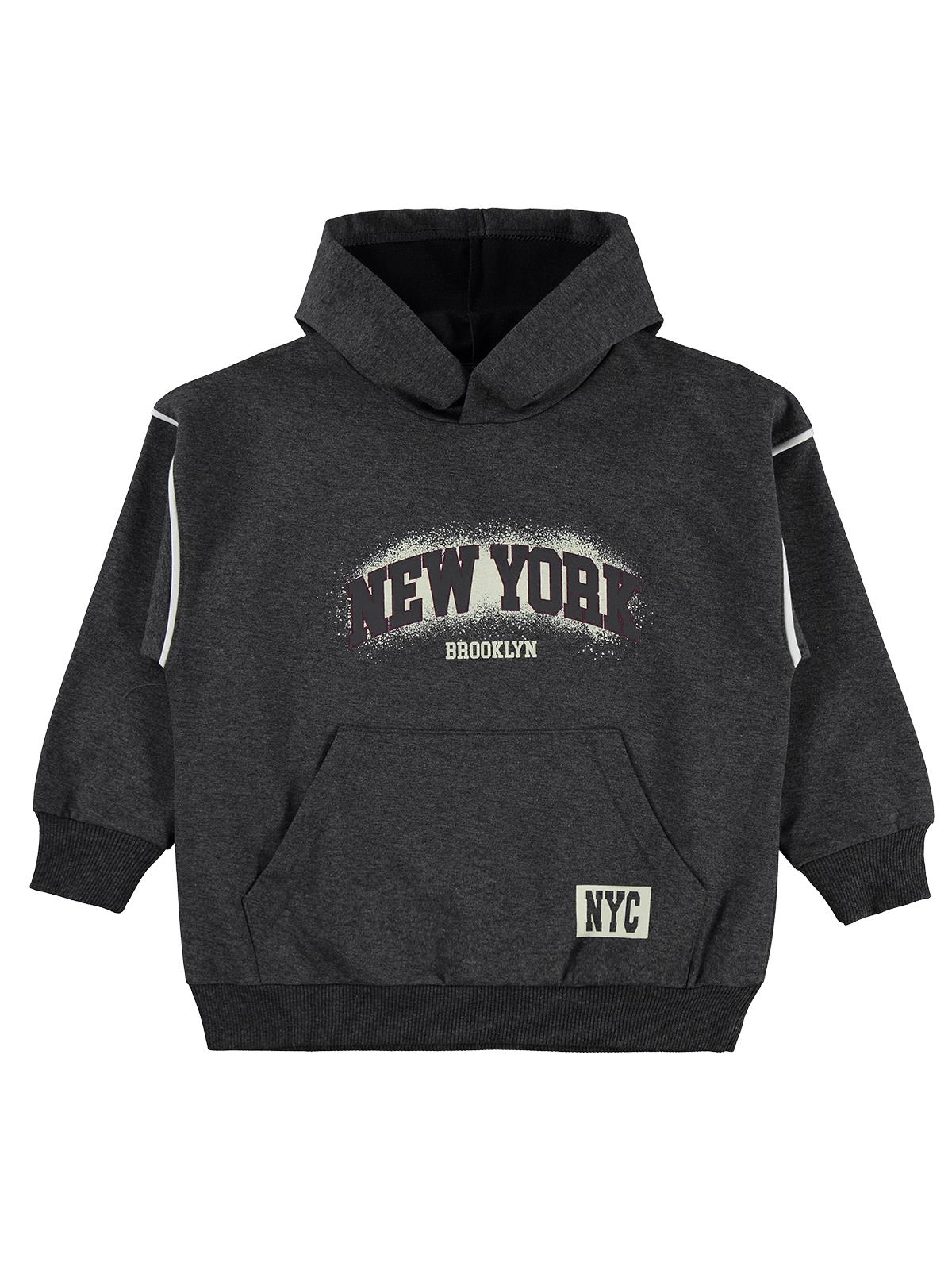 Mışıl Kids Kanguru Cepli Yanlar Biyeli 10-13 Yaş Eşofman Takımı - Gri