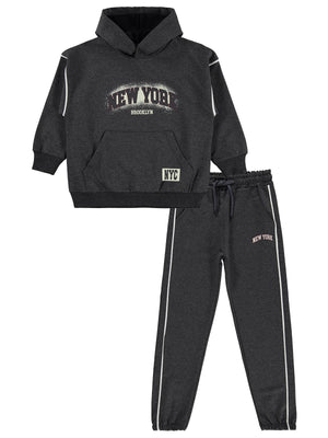 Mışıl Kids Kanguru Cepli Yanlar Biyeli 10-13 Yaş Eşofman Takımı - Gri