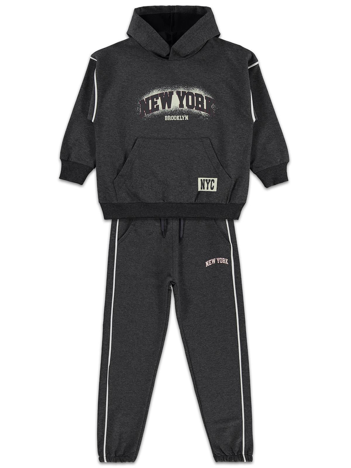 Mışıl Kids Kanguru Cepli Yanlar Biyeli 6-9 Yaş Eşofman Takımı - Gri