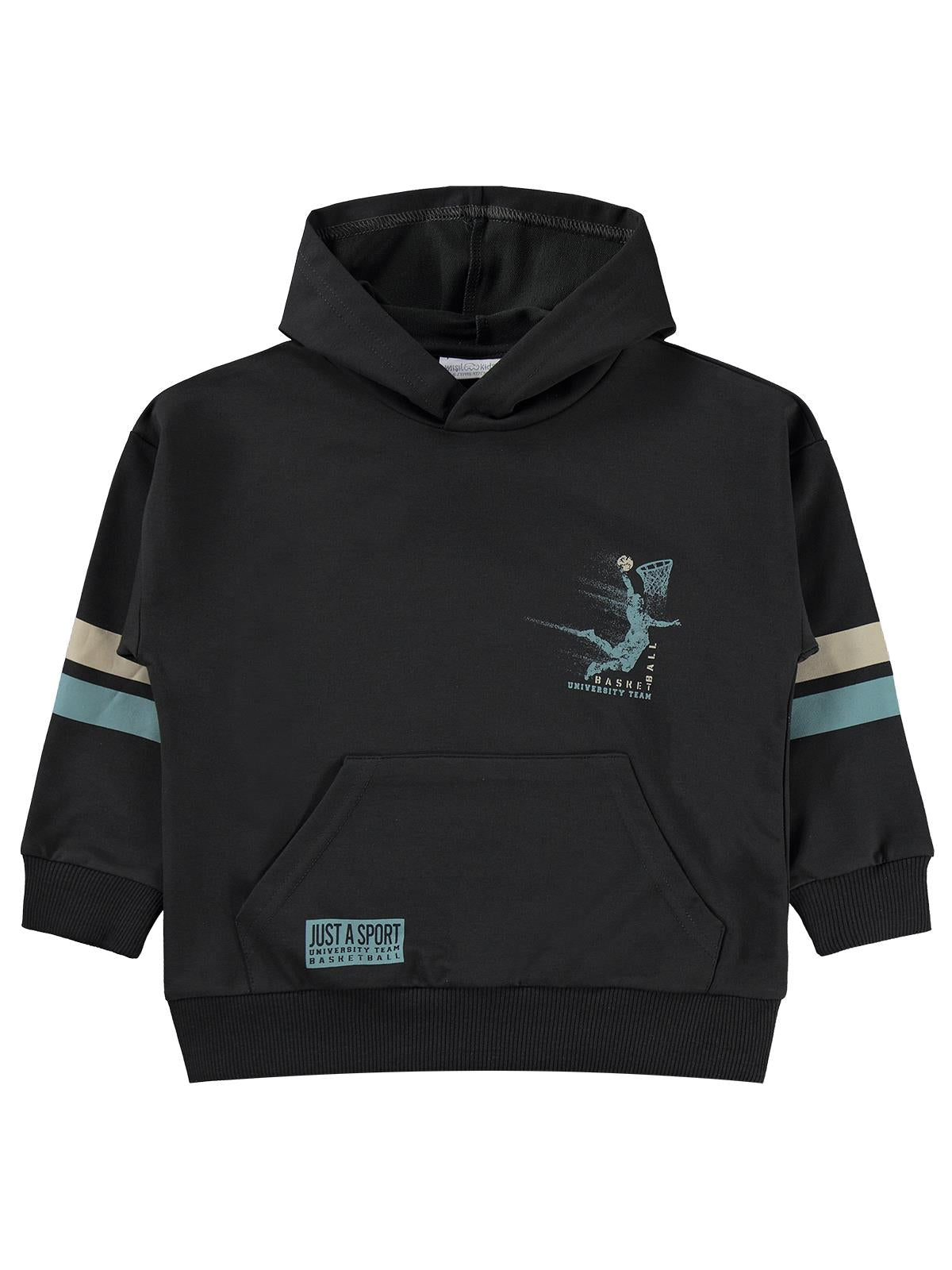 Mışıl Kids Kapüşonlu Kolları Şerit Baskılı 6-9 Yaş Eşofman Takımı - Gri