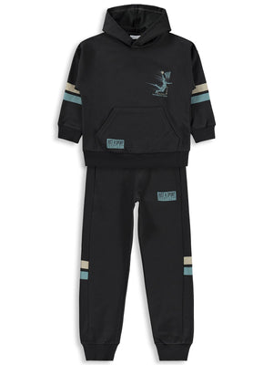 Mışıl Kids Kapüşonlu Kolları Şerit Baskılı 6-9 Yaş Eşofman Takımı - Gri