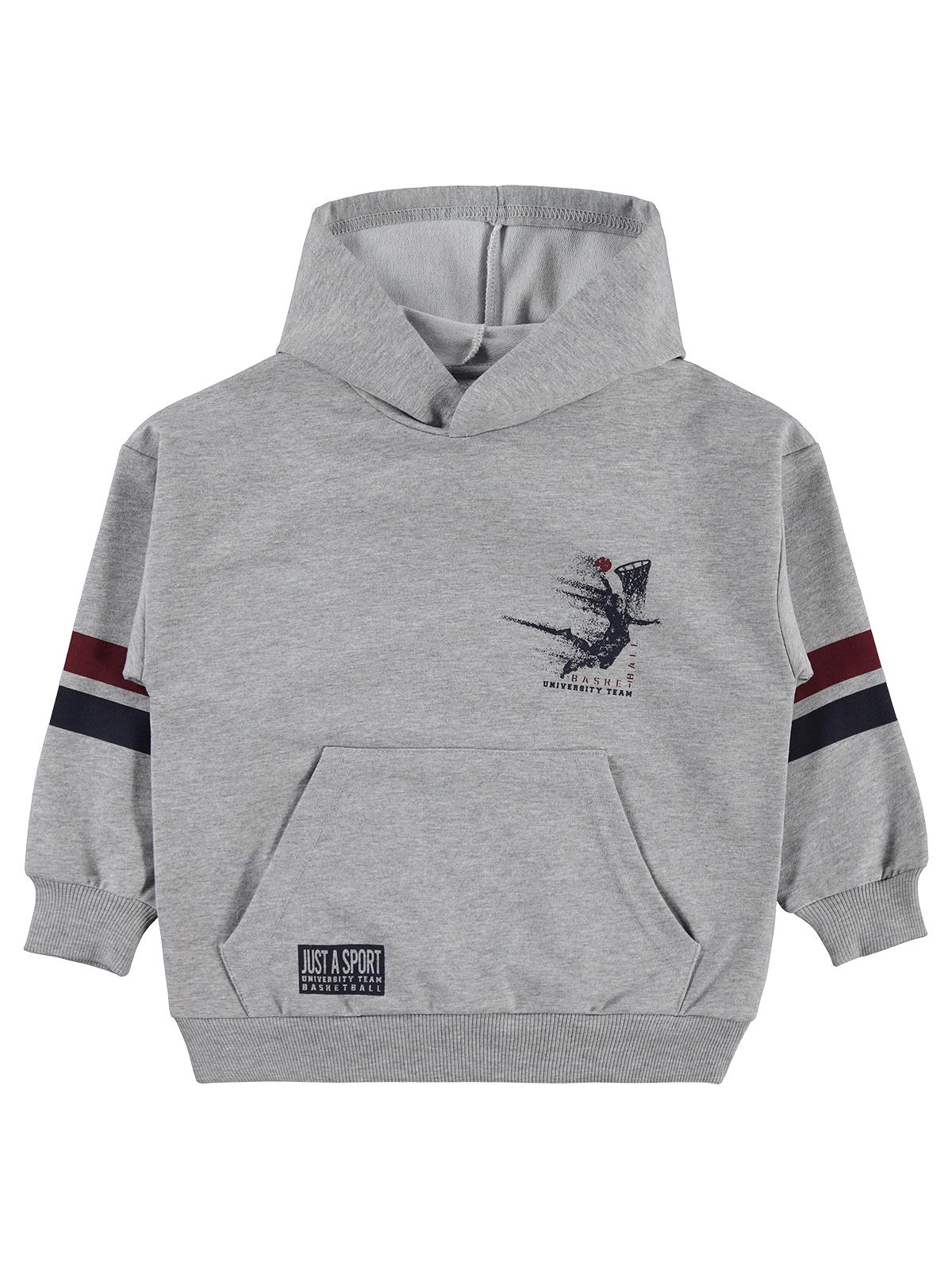 Mışıl Kids Kapüşonlu Kolları Şerit Baskılı 10-13 Yaş Eşofman Takımı - Gri