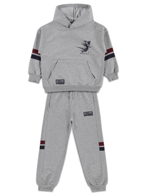Mışıl Kids Kapüşonlu Kolları Şerit Baskılı 10-13 Yaş Eşofman Takımı - Gri