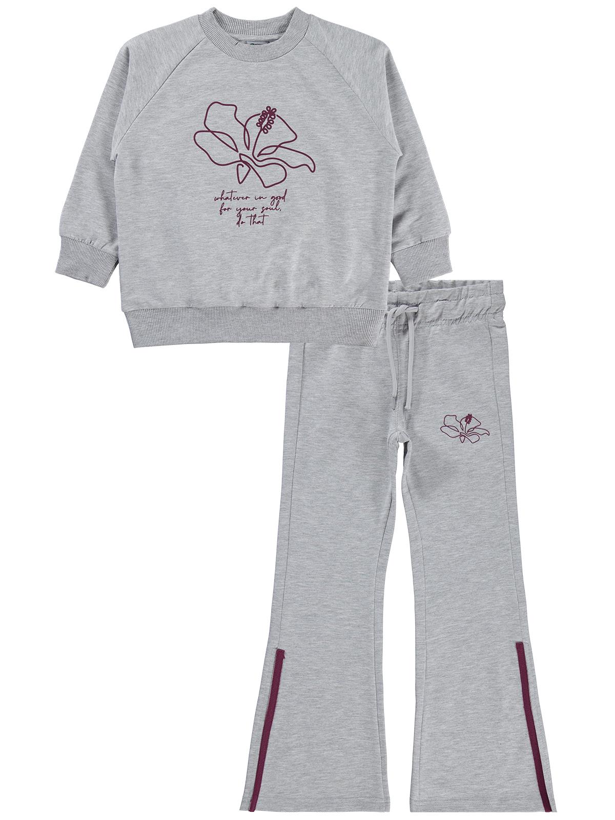 Mışıl Kids Paça Yırtmaçlı 6-9 Yaş Eşofman Takımı - Gri
