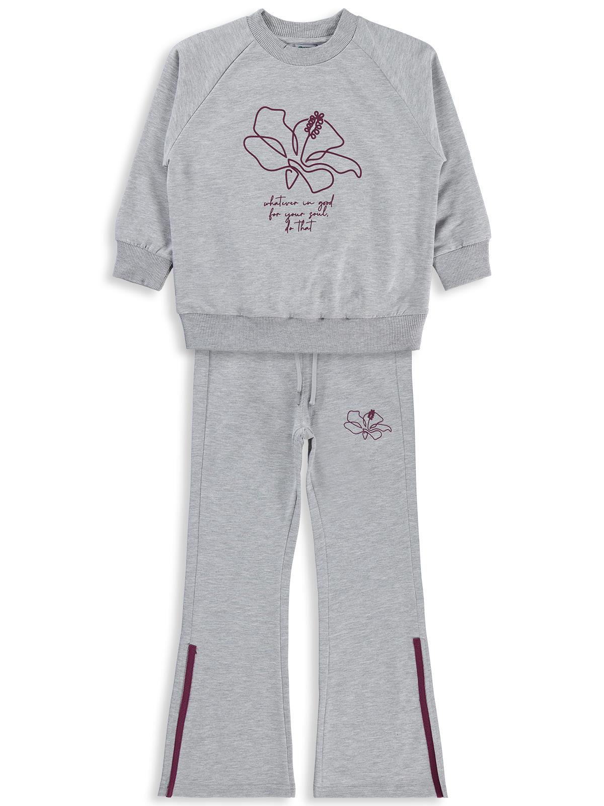 Mışıl Kids Paça Yırtmaçlı 6-9 Yaş Eşofman Takımı - Gri