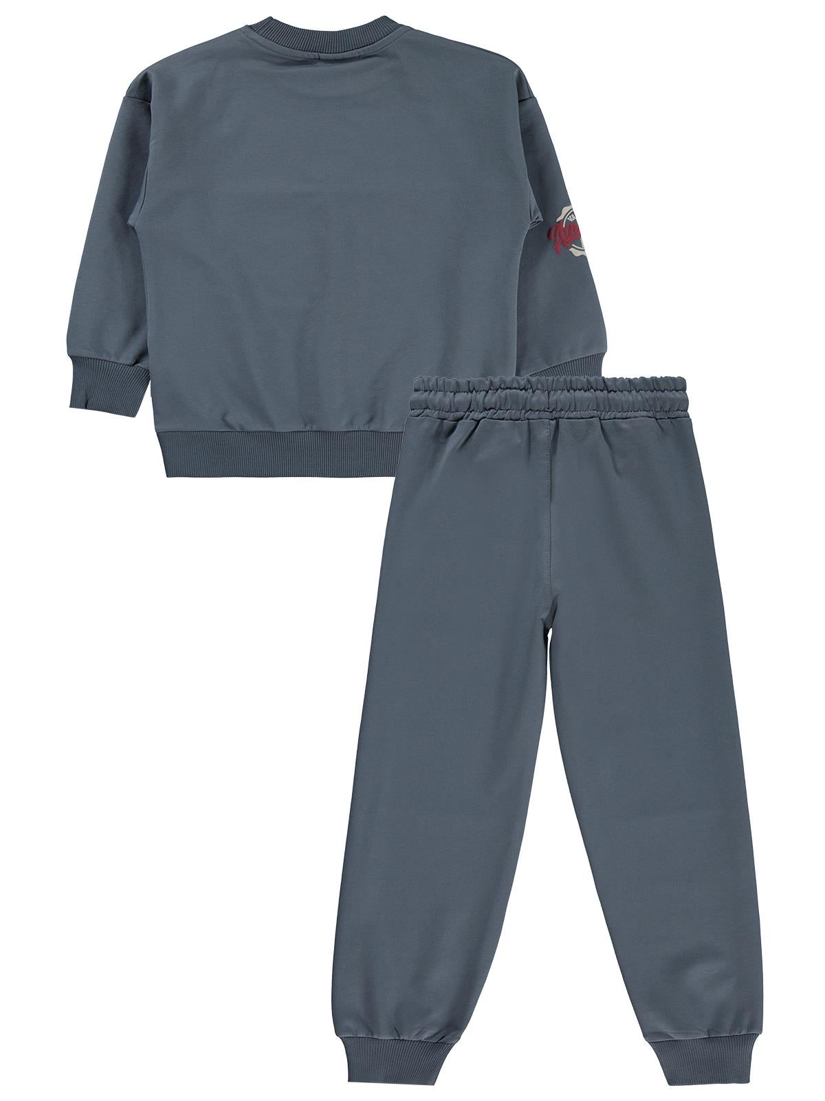 Mışıl Kids Kolları Baskılı 6-9 Yaş Eşofman Takımı - Gri