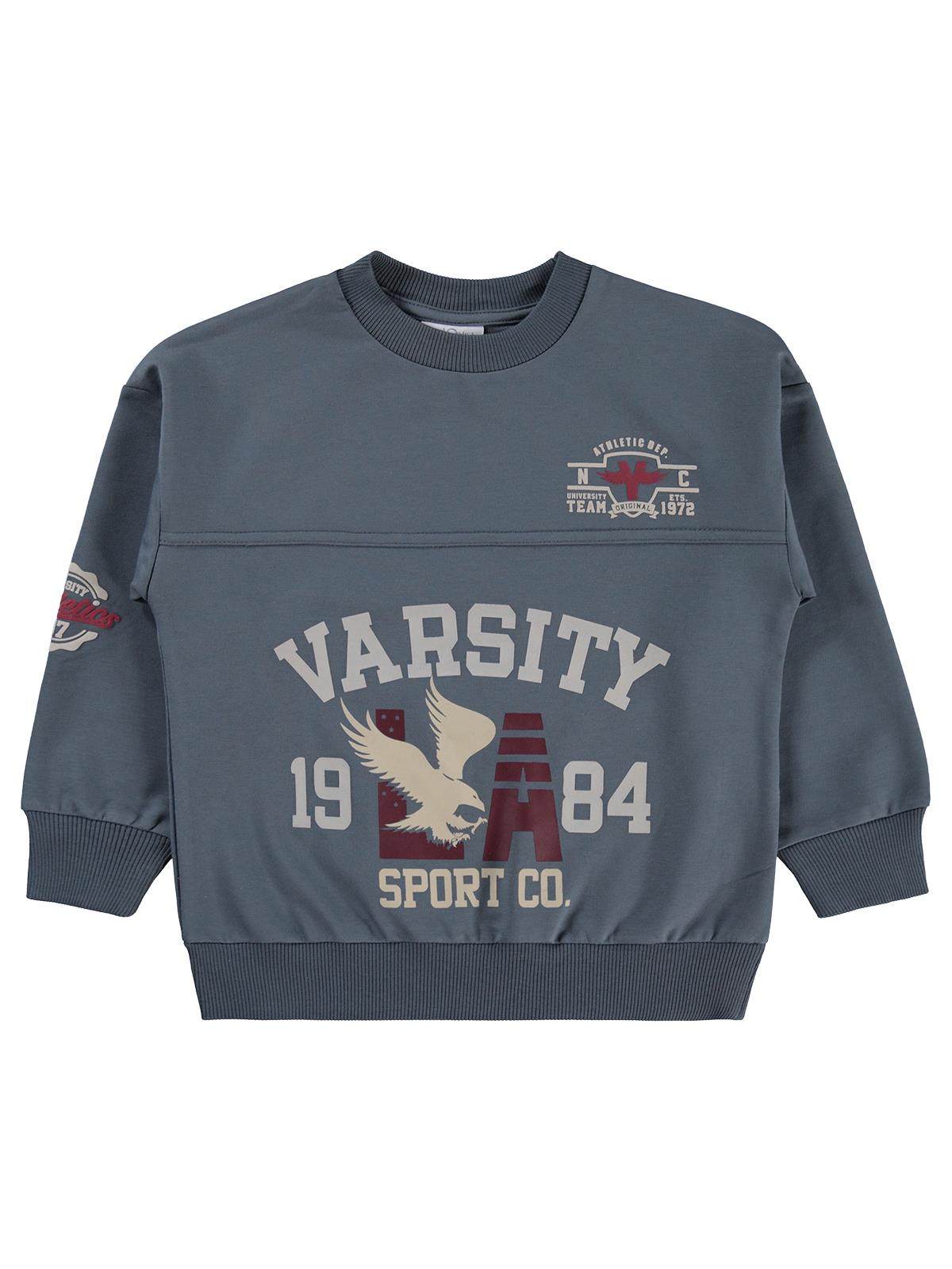 Mışıl Kids Kolları Baskılı 6-9 Yaş Eşofman Takımı - Gri