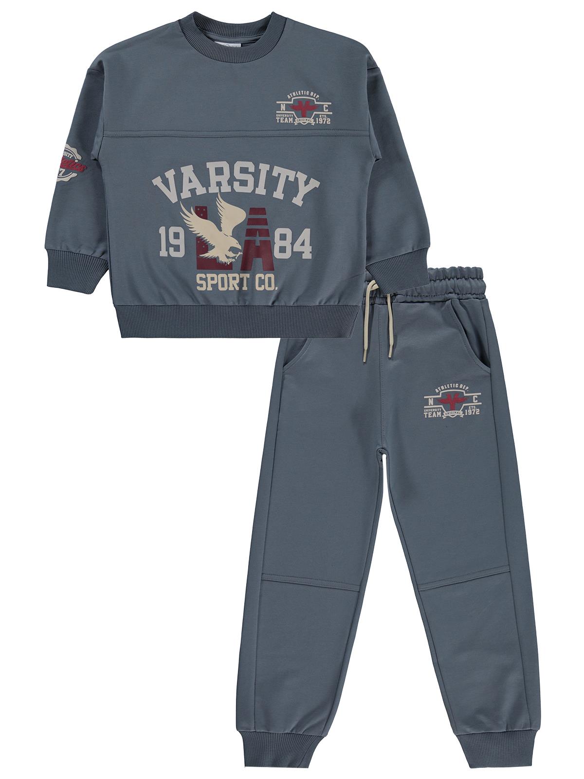 Mışıl Kids Kolları Baskılı 6-9 Yaş Eşofman Takımı - Gri