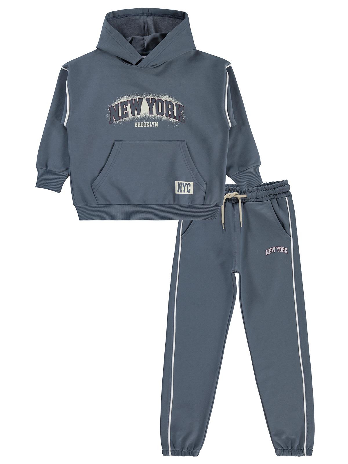 Mışıl Kids Kanguru Cepli Yanlar Biyeli 6-9 Yaş Eşofman Takımı - Gri