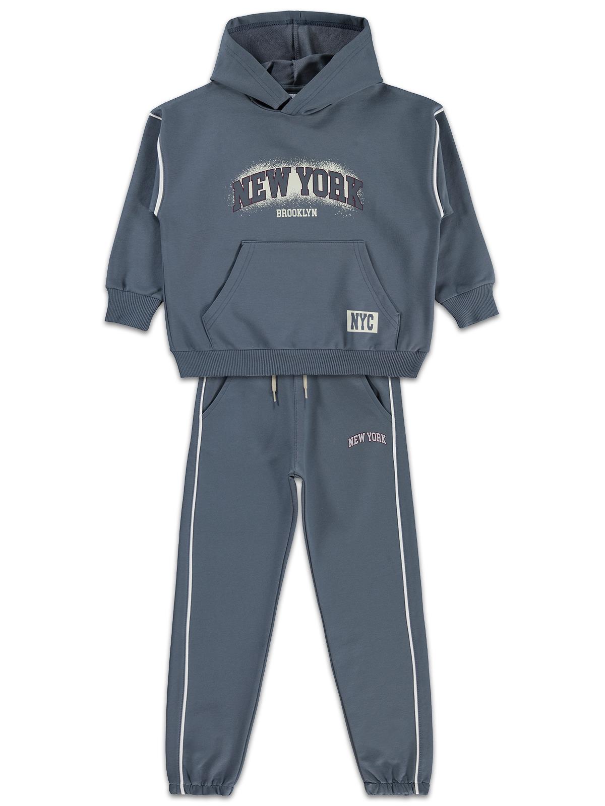 Mışıl Kids Kanguru Cepli Yanlar Biyeli 6-9 Yaş Eşofman Takımı - Gri