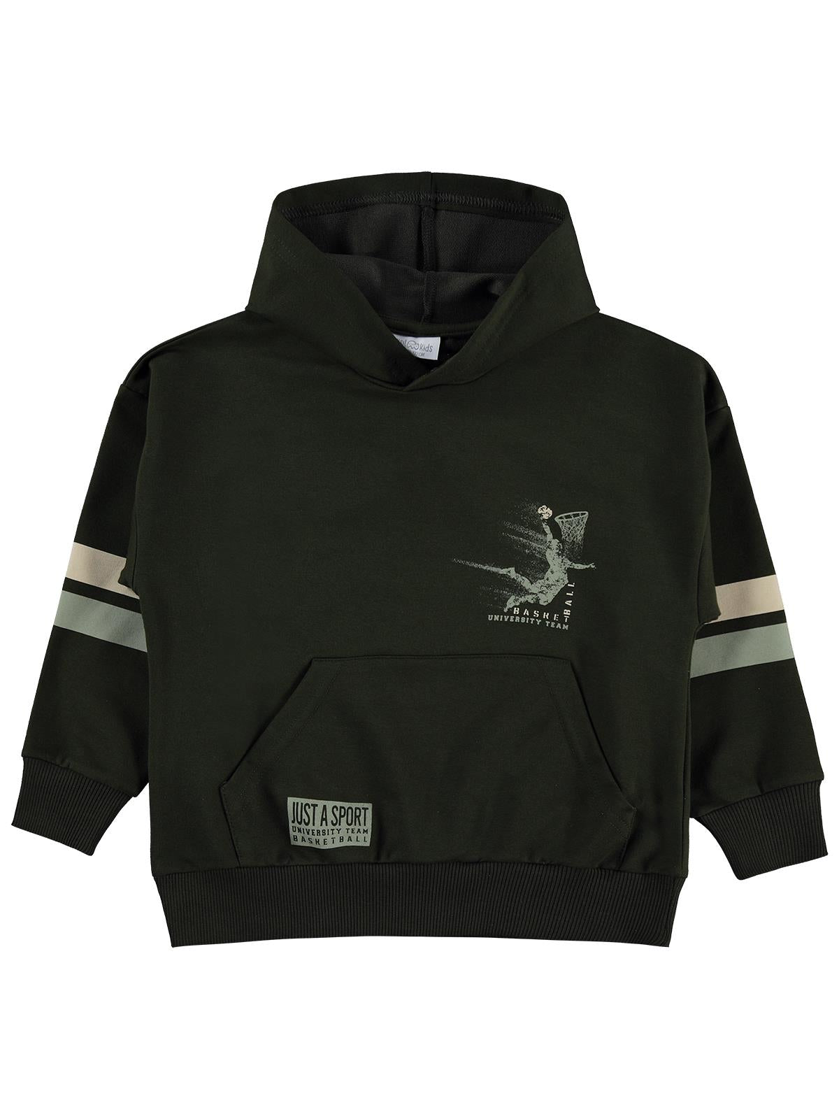 Mışıl Kids Kapüşonlu Kolları Şerit Baskılı 6-9 Yaş Eşofman Takımı - Haki