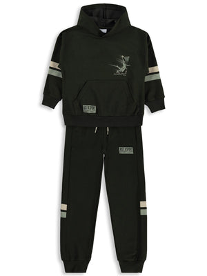 Mışıl Kids Kapüşonlu Kolları Şerit Baskılı 10-13 Yaş Eşofman Takımı - Haki