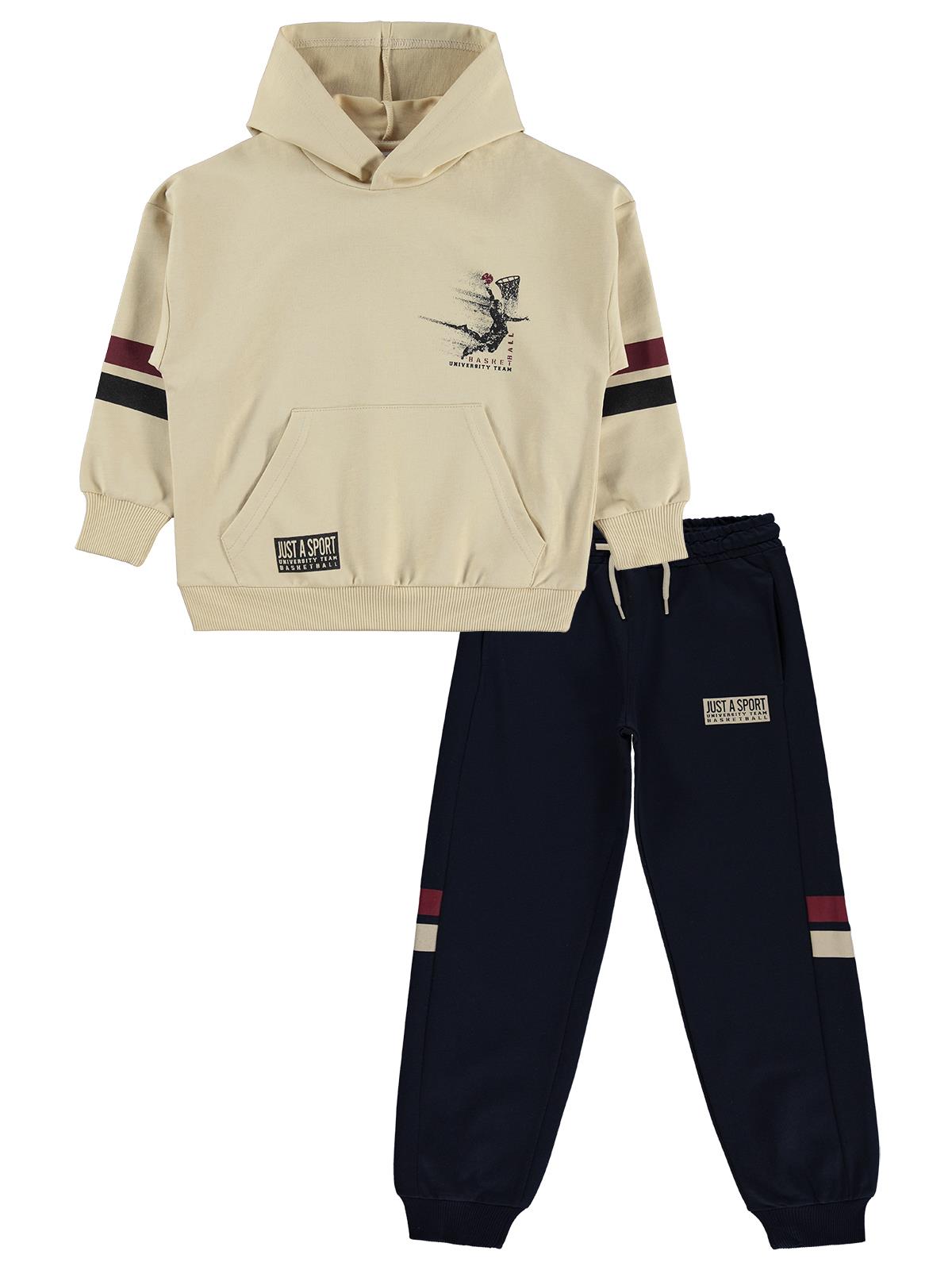 Mışıl Kids Kapüşonlu Kolları Şerit Baskılı 10-13 Yaş Eşofman Takımı - Lacivert