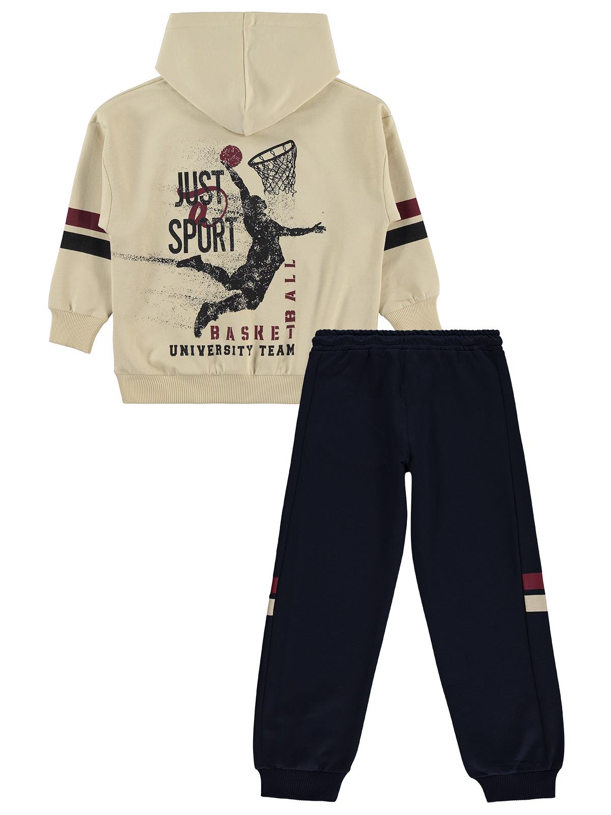 Mışıl Kids Kapüşonlu Kolları Şerit Baskılı 6-9 Yaş Eşofman Takımı - Lacivert